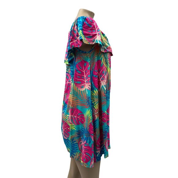 Ingear Resort Tropical Leaf Print Off-Shoulder Summer Oversized Swim‎ Dress NWT - Picture 5 of 13